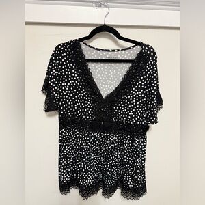 Torrid Black and White Polka Dot Top with black lace